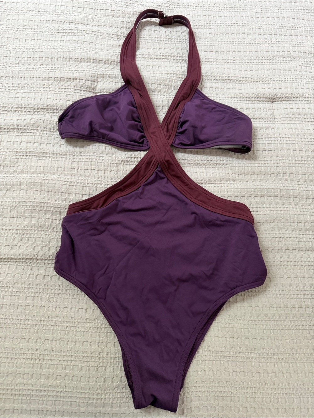 BCBGeneration Purple Cutout One-Piece Swimsuit